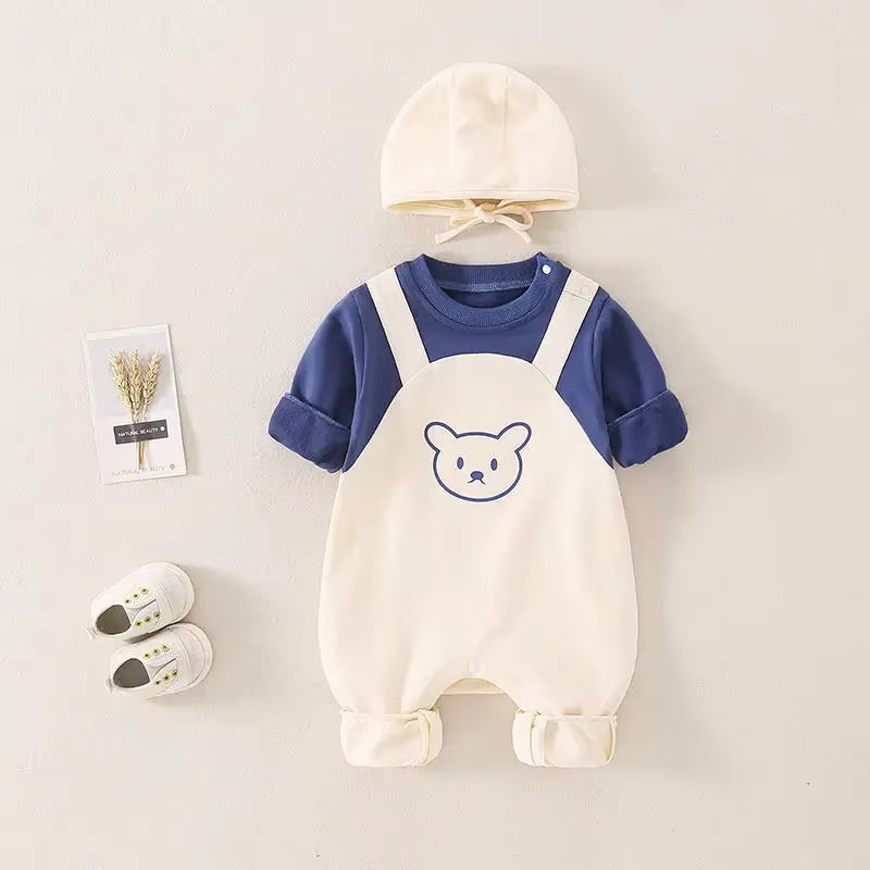 SweetNest™ Newborn One-Piece Set – Autumn & Spring Outfit with Matching Hat