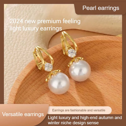 Pearl Earrings Copper Alloy Red Diamond Earrings Fashionable Temperament Earring Crystal Jewelry for Wemon Wedding Gift Party