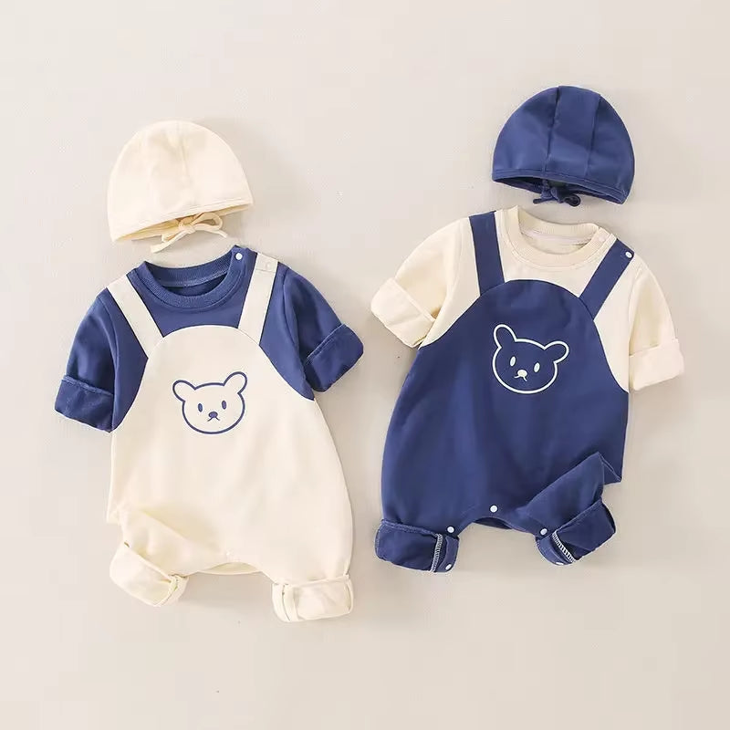 SweetNest™ Newborn One-Piece Set – Autumn & Spring Outfit with Matching Hat