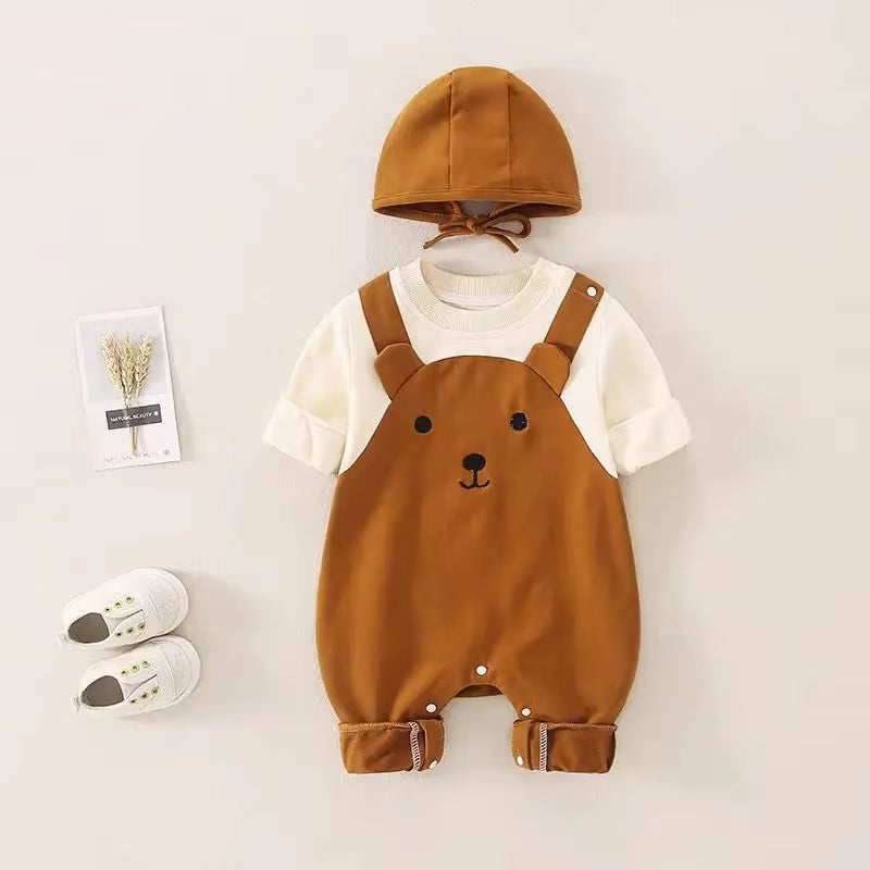 SweetNest™ Newborn One-Piece Set – Autumn & Spring Outfit with Matching Hat