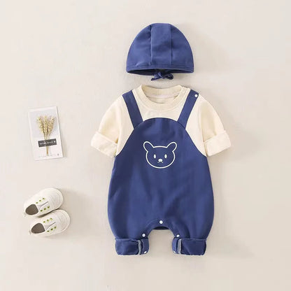 SweetNest™ Newborn One-Piece Set – Autumn & Spring Outfit with Matching Hat