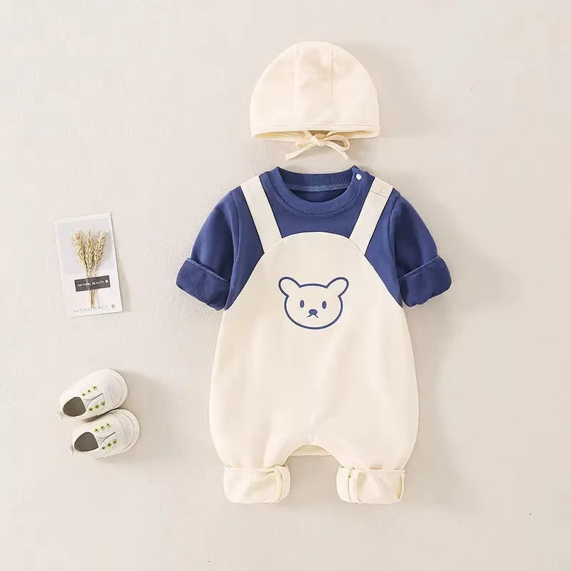 SweetNest™ Newborn One-Piece Set – Autumn & Spring Outfit with Matching Hat