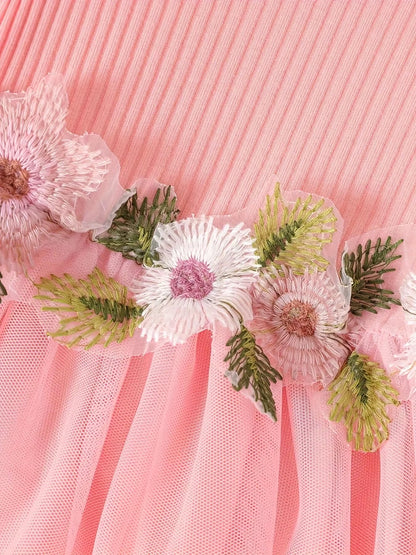 Elegant Bloom – Baby Girl Mesh Dressjacket with Waist Flower Detail