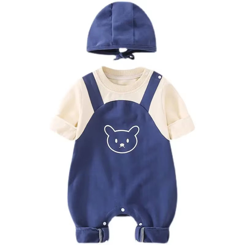 SweetNest™ Newborn One-Piece Set – Autumn & Spring Outfit with Matching Hat