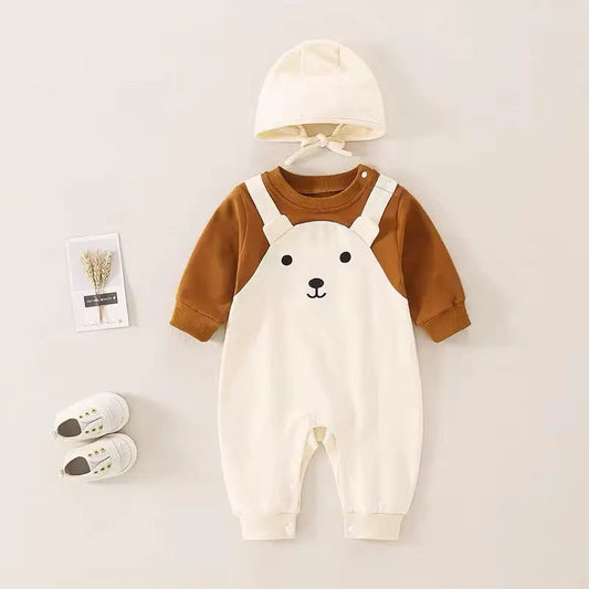 SweetNest™ Newborn One-Piece Set – Autumn & Spring Outfit with Matching Hat